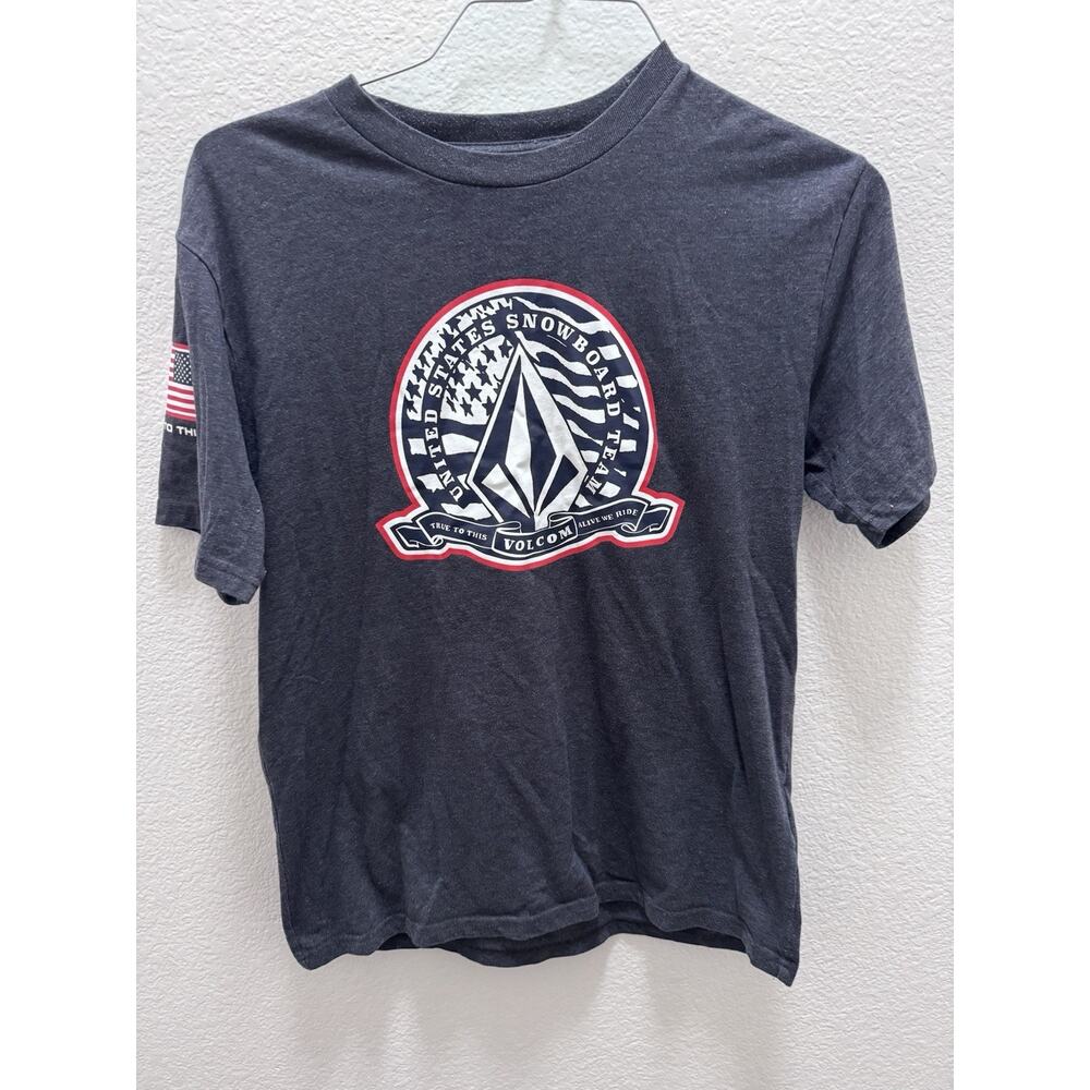 Volcom True To This Men's T-Shirt Dark Gray Flag Graphic Short Sleeve M